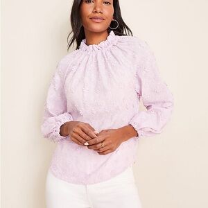 Ann Taylor Womens purple floral applique ruffle neck blouse size small